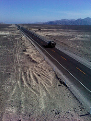 Interamericana cutting through Nazca Lines